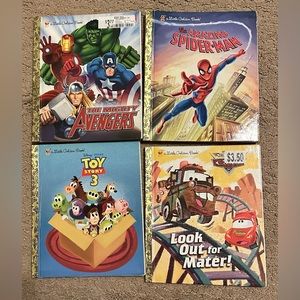 Little Golden Books lot Avengers, Toy Story, Spider-man and Cars